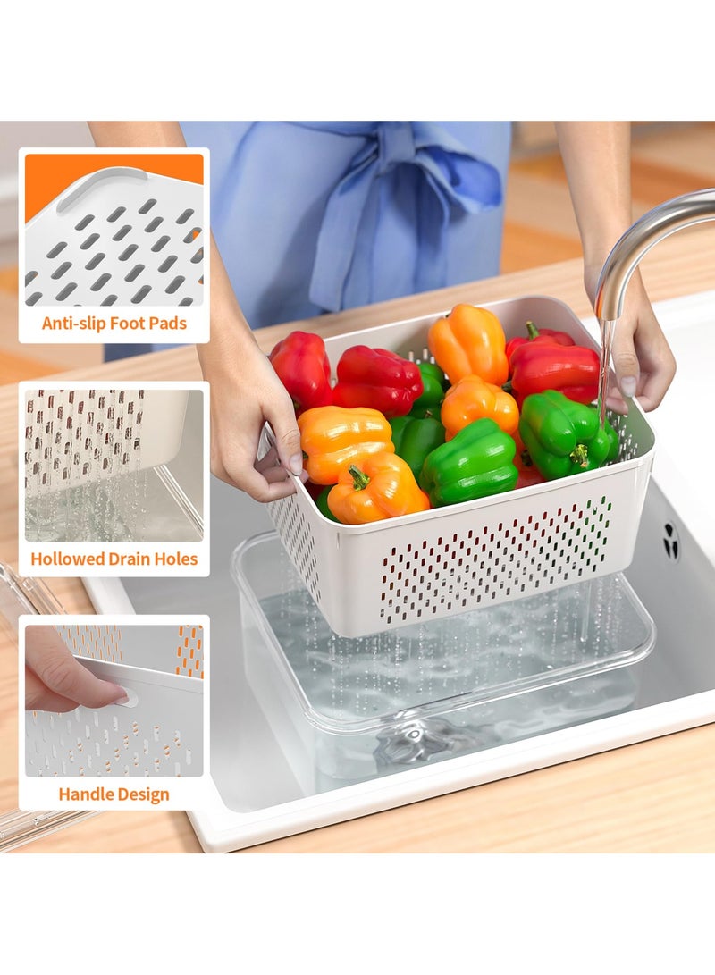 Bukela 5 PCS Large Fruit Storage Containers for Fridge with Removable Colanders, Airtight Food Storage Containers with 5 Lids, 4 in 1 Produce Containers Keep Berry Fruits Vegetable Food Meat Fresh Longer - Image 3