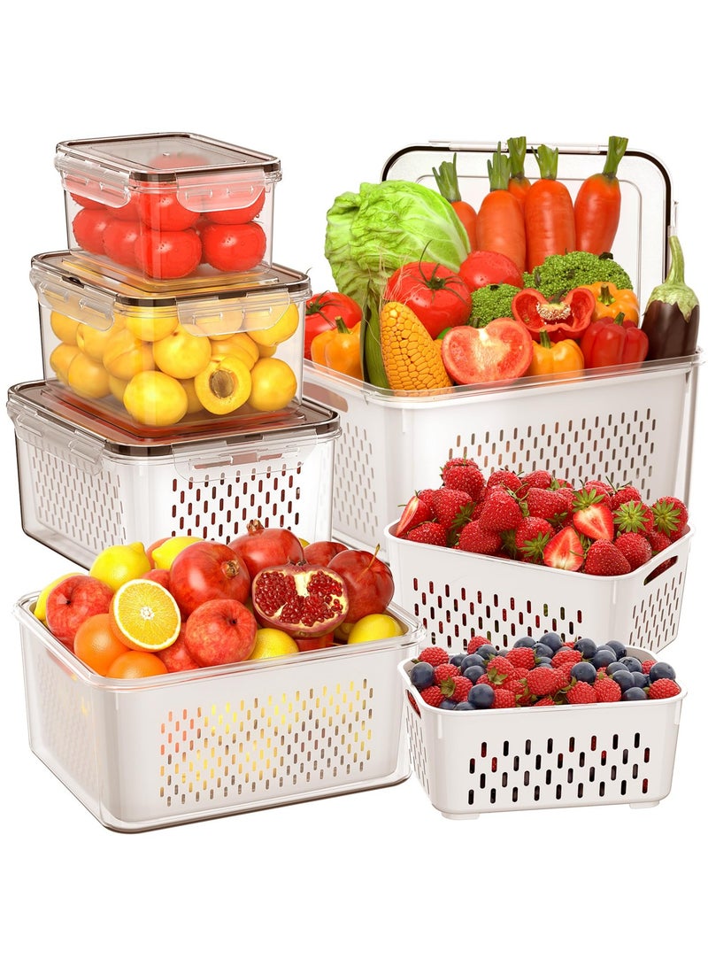Bukela 5 PCS Large Fruit Storage Containers for Fridge with Removable Colanders, Airtight Food Storage Containers with 5 Lids, 4 in 1 Produce Containers Keep Berry Fruits Vegetable Food Meat Fresh Longer - Image 1