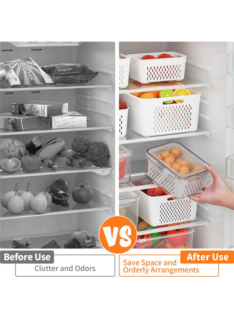 Bukela 5 PCS Large Fruit Storage Containers for Fridge with Removable Colanders, Airtight Food Storage Containers with 5 Lids, 4 in 1 Produce Containers Keep Berry Fruits Vegetable Food Meat Fresh Longer - Image 4