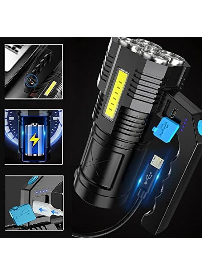LED Flashlight Torch Rechargeable COB Spotlight Lantern Work Light Handheld Searchlight Waterproof and 4 Modes Portable Emergency Torches Lamp for Hiking Fishing Camping - Image 4