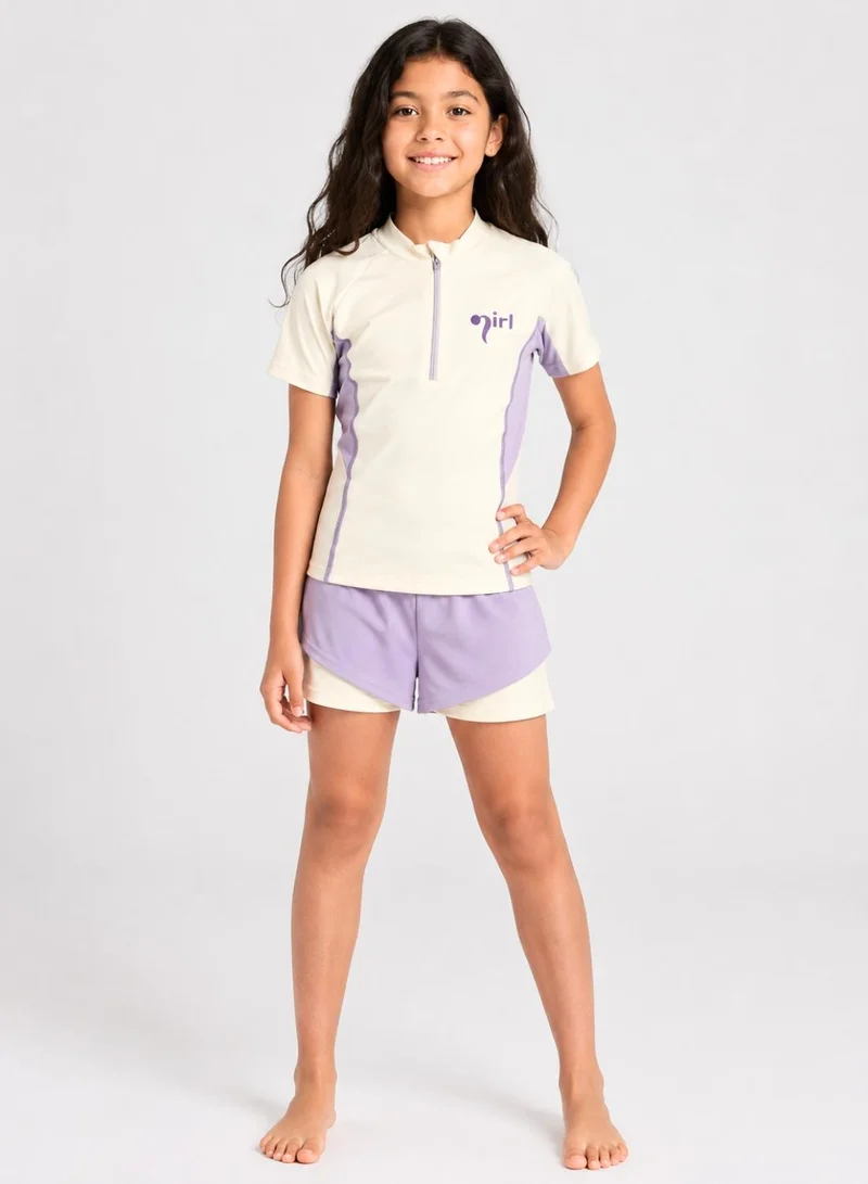 Babyqlo Girls Short Sleeve Zip Top Shorts 2 Piece Swim Set