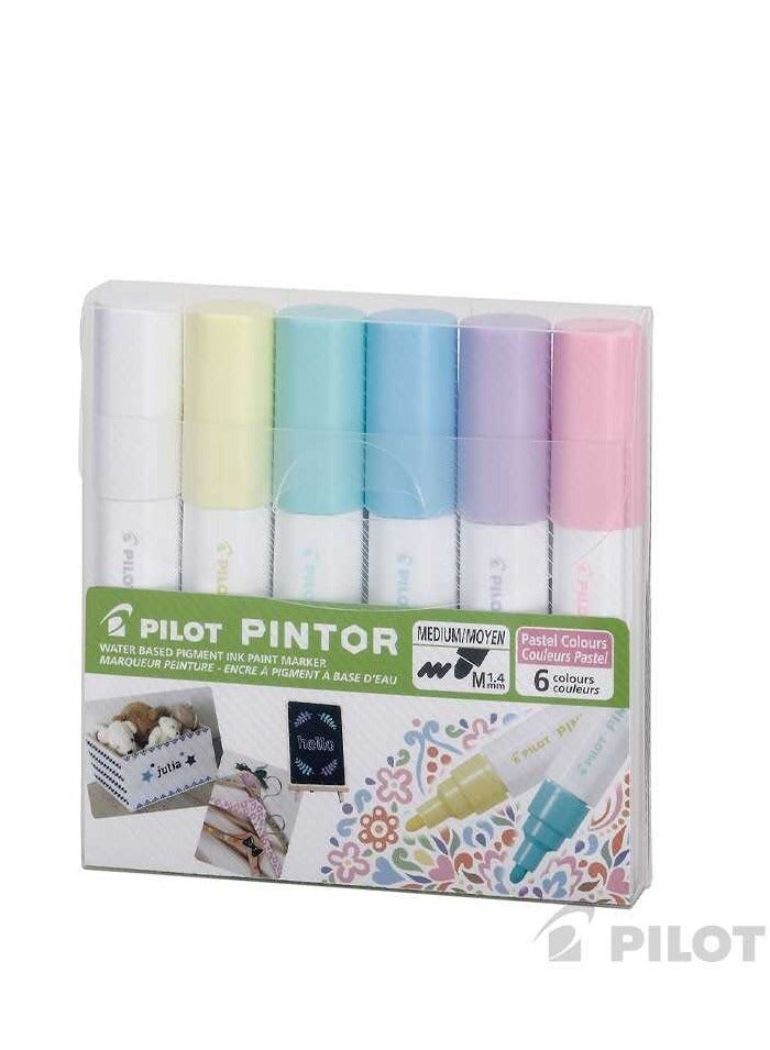 Pilot Pintor Pastel Water Based Paint Markers Set of 6 Medium 1.4mm Tip - Image 1