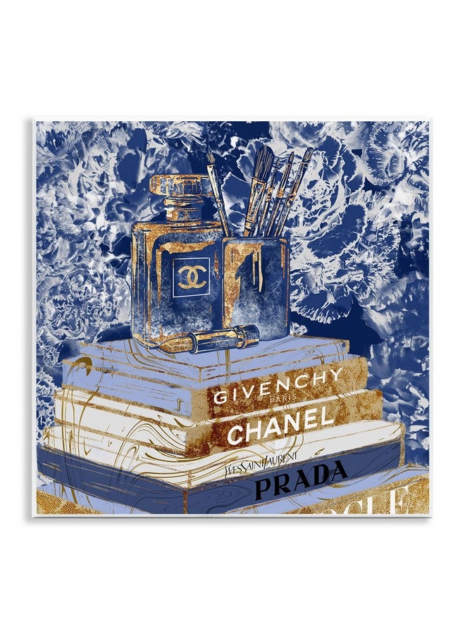Stupell Industries Fashion Book Pile Glam Designer Accessories Blue Gold, Designed by Ziwei Li Art, 12x12, Wall Plaque - Image 1