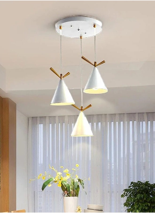 Best Power - Modern White Matte Triple Pendant Light with Gold Accents – Adjustable Ceiling Fixture for Contemporary Interiors - White - Image 1