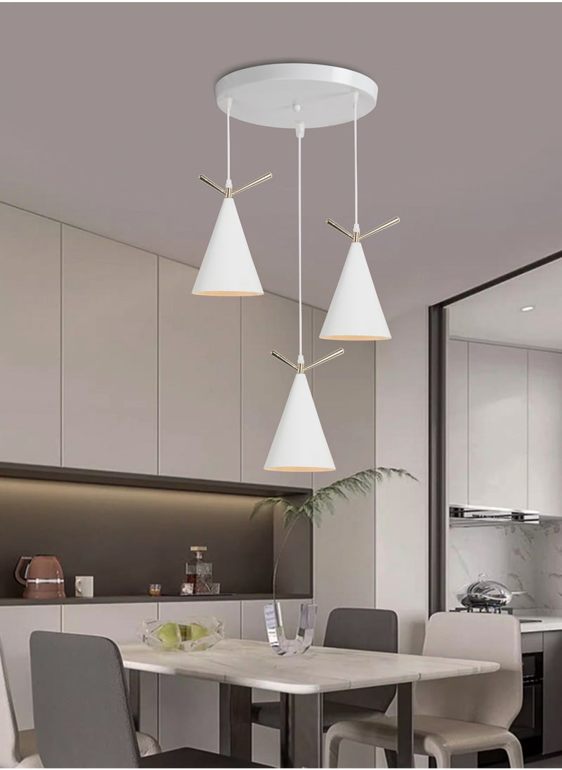 Best Power - Modern White Matte Triple Pendant Light with Gold Accents – Adjustable Ceiling Fixture for Contemporary Interiors - White - Image 1