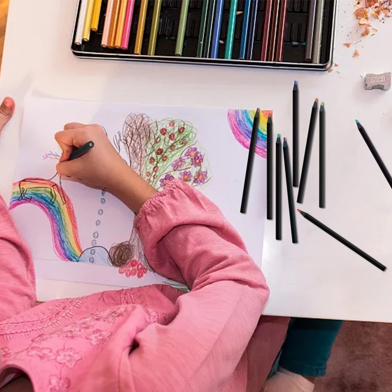 Zinley 12 Colors Rainbow Pencils for Kids Adults, Rainbow Colored Pencil Art Supplies for Girls Boys, Black Wood Multi Colored Pencils for Coloring Drawing Sketching, Pre-sharpened with Free Sharpener - Image 2