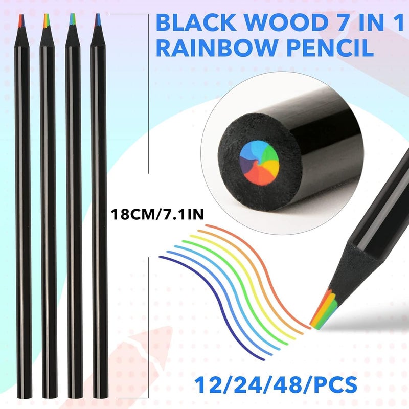 Zinley 12 Colors Rainbow Pencils for Kids Adults, Rainbow Colored Pencil Art Supplies for Girls Boys, Black Wood Multi Colored Pencils for Coloring Drawing Sketching, Pre-sharpened with Free Sharpener - Image 4