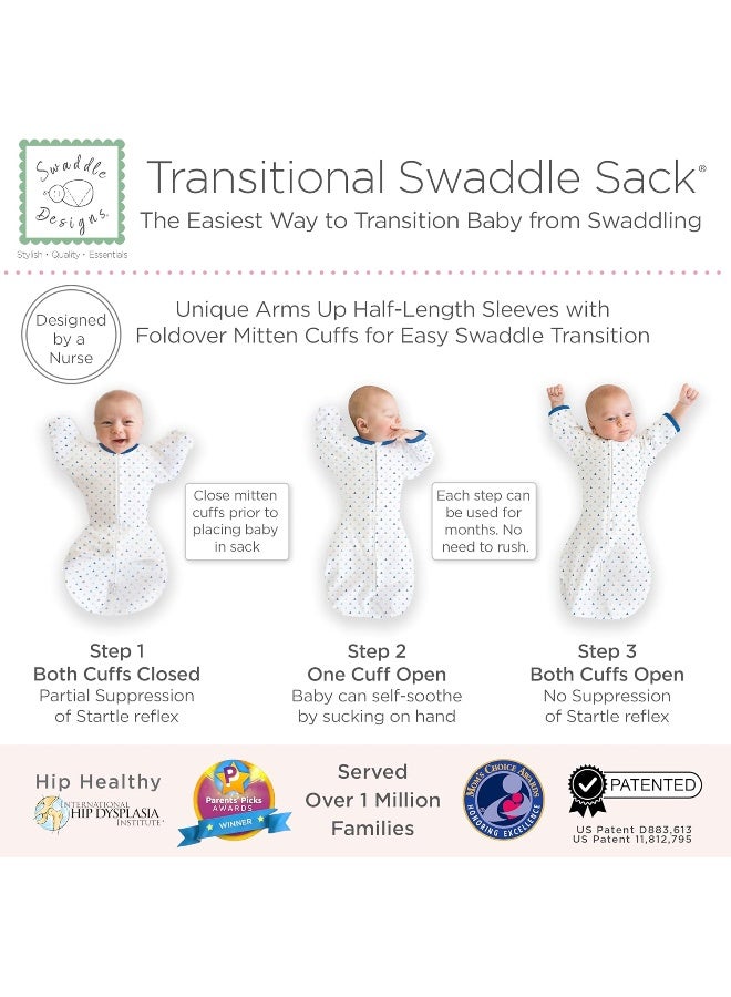 SwaddleDesigns SwaddleDesigns Transitional Swaddle Sack, Arms Up Half-Length Sleeves and Mitten Cuffs, Tiny Triangles, Blue, Small, 0-3mo, 6-14 lbs  - Image 3