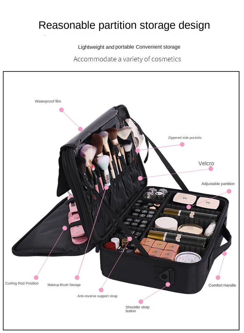 غاز حقيبة مستحضرات تجميل متعددة الوظائف حقيبة مستحضرات تجميل محمولة كبيرة الحجم حقيبة أدوات الوشم والأظافر قسم تخزين محمول صندوق مكياج - Image 4