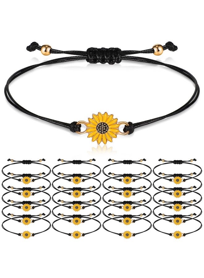 Sureio 20 Pcs Sunflower Bracelets Operation Christmas Gifts Adjustable Handmade Friendship Bracelet Bulk Boho Braided Rope String Bracelets For Women Couples Friend(Black) - Image 1