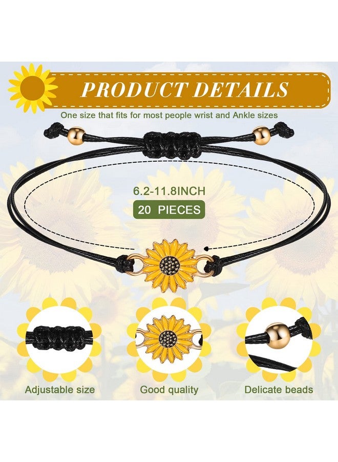 Sureio 20 Pcs Sunflower Bracelets Operation Christmas Gifts Adjustable Handmade Friendship Bracelet Bulk Boho Braided Rope String Bracelets For Women Couples Friend(Black) - Image 3