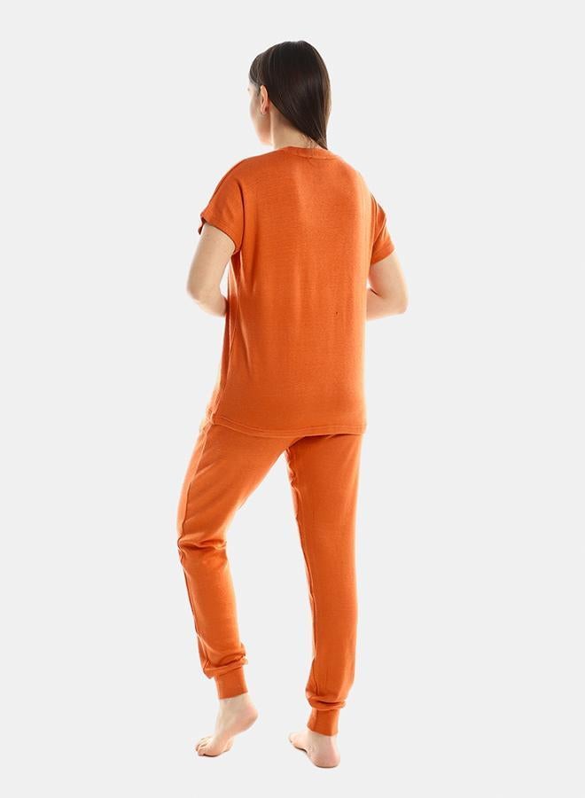 kady Plain Comfy Slip On Pajama Set womenorange 2XL - Image 3