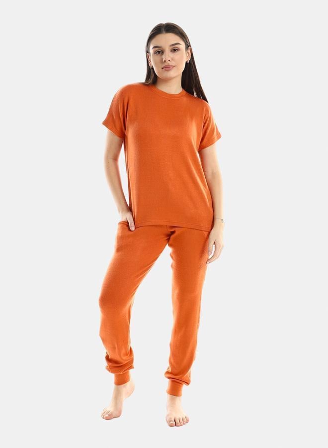 kady Plain Comfy Slip On Pajama Set womenorange 2XL - Image 1