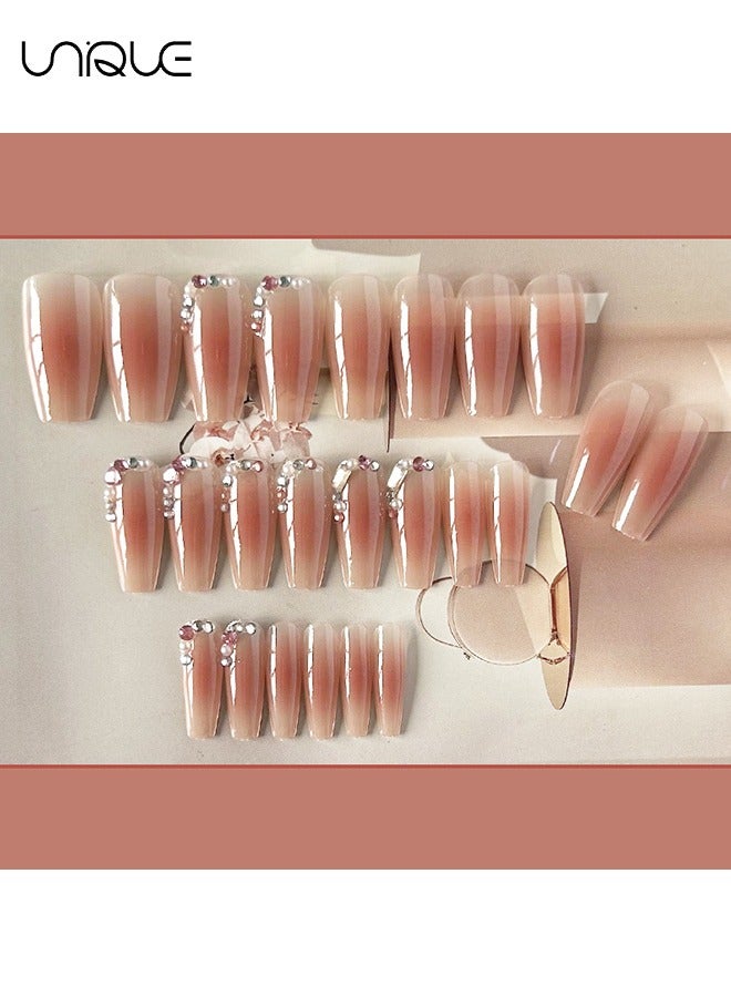 Unique 24Pcs Fake Nails, Press Nails, Mid-length Ballet Manicure - Skin Tone Manicure - Multicolor Diamond Manicure - Fake Nail Patch - Image 3