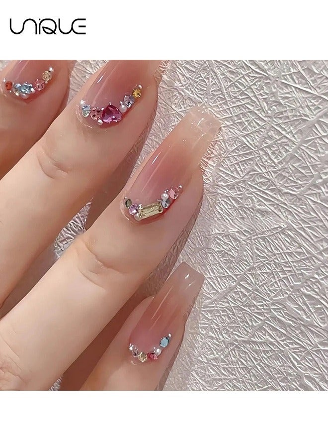 Unique 24Pcs Fake Nails, Press Nails, Mid-length Ballet Manicure - Skin Tone Manicure - Multicolor Diamond Manicure - Fake Nail Patch - Image 4