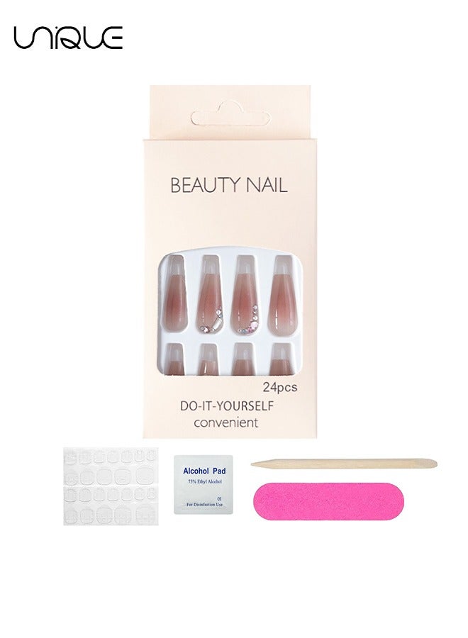 Unique 24Pcs Fake Nails, Press Nails, Mid-length Ballet Manicure - Skin Tone Manicure - Multicolor Diamond Manicure - Fake Nail Patch - Image 5