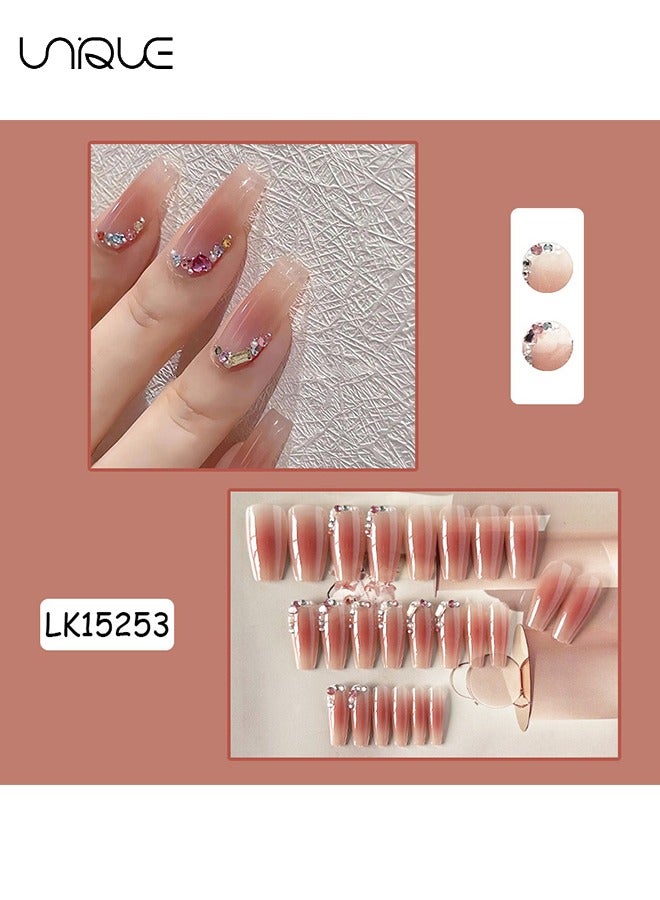 Unique 24Pcs Fake Nails, Press Nails, Mid-length Ballet Manicure - Skin Tone Manicure - Multicolor Diamond Manicure - Fake Nail Patch - Image 2