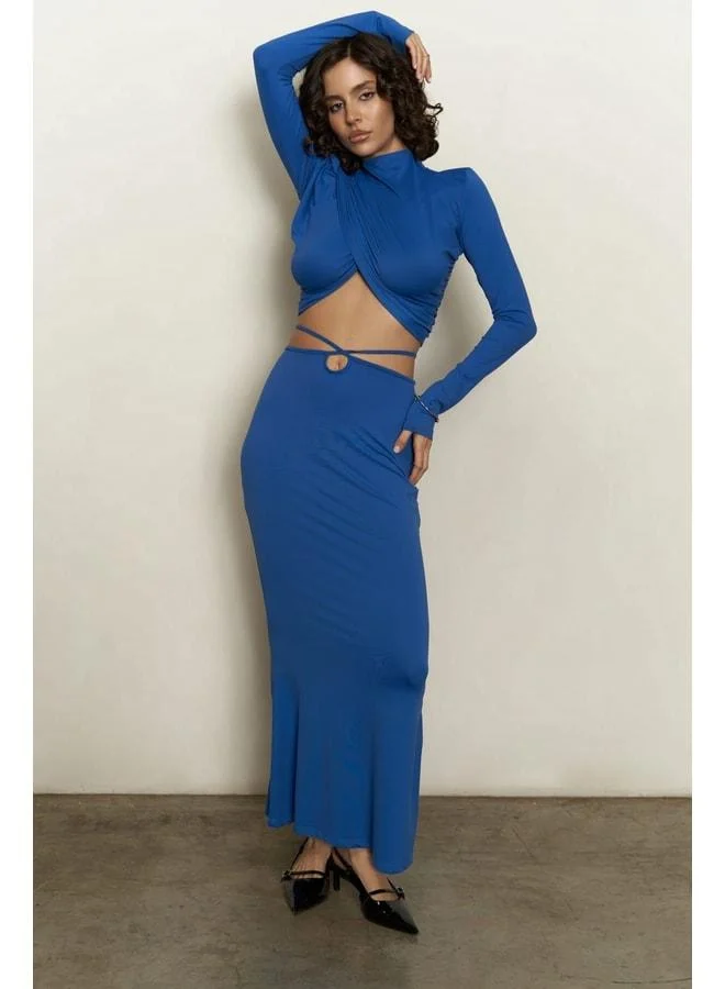 MAI STUDIOS CO.  Kelsey IP Detail Saks Blue Crop Skirt Set. for Women | Best Price UAE