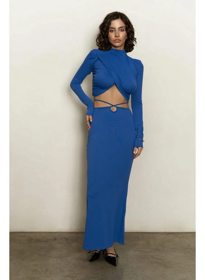MAI STUDIOS CO.  Kelsey IP Detail Saks Blue Crop Skirt Set. for Women | Best Price UAE