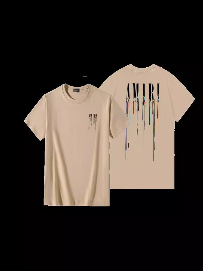 Letter Amiri Printed Short-Sleeved Cotton T-Shirt For Men And Women, Versatile Hip-Hop Loose T-Shirt, Summer Harajuku Style For Men And Women - Image 3