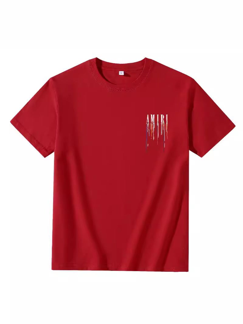 Letter Amiri Printed Short-Sleeved Cotton T-Shirt For Men And Women, Versatile Hip-Hop Loose T-Shirt, Summer Harajuku Style For Men And Women - Image 5
