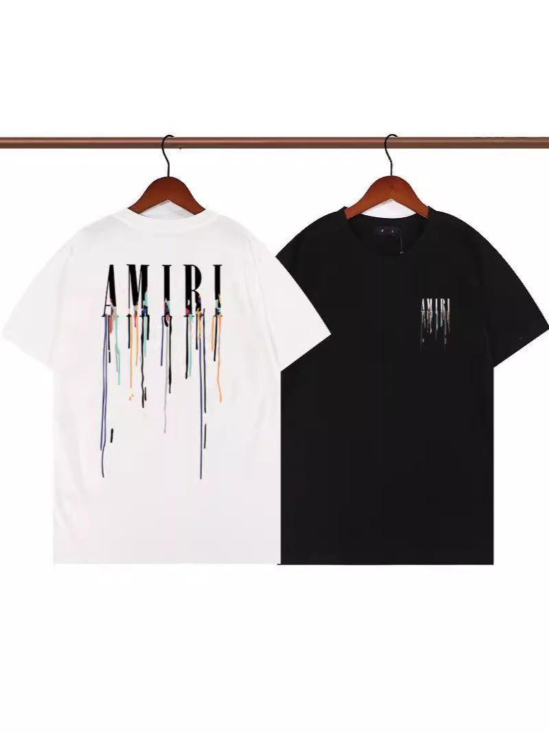 Letter Amiri Printed Short-Sleeved Cotton T-Shirt For Men And Women, Versatile Hip-Hop Loose T-Shirt, Summer Harajuku Style For Men And Women - Image 2