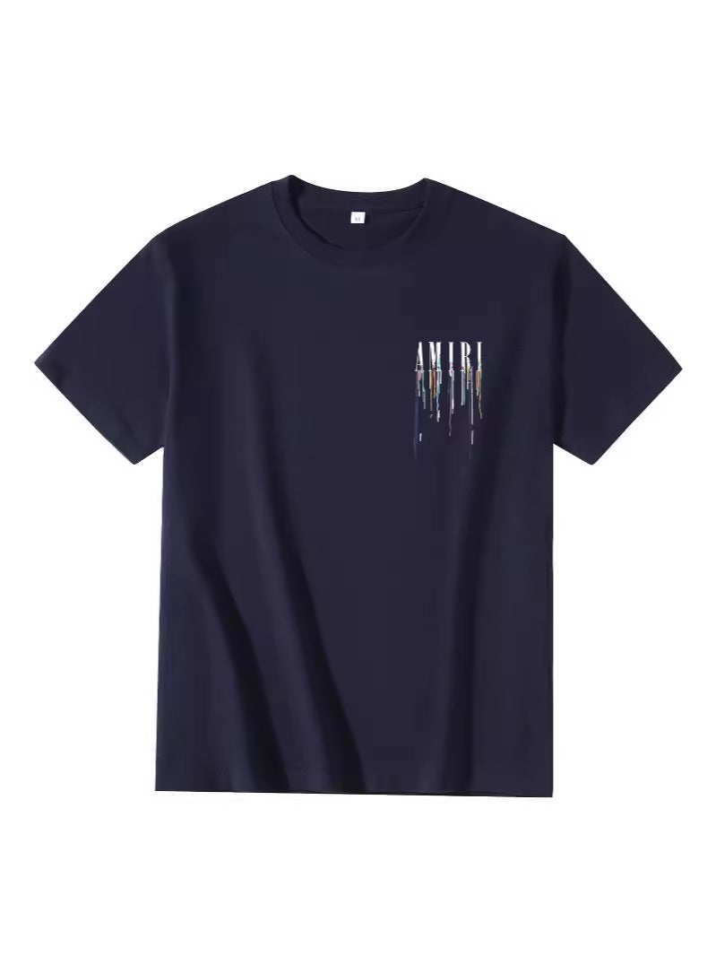 Letter Amiri Printed Short-Sleeved Cotton T-Shirt For Men And Women, Versatile Hip-Hop Loose T-Shirt, Summer Harajuku Style For Men And Women - Image 4