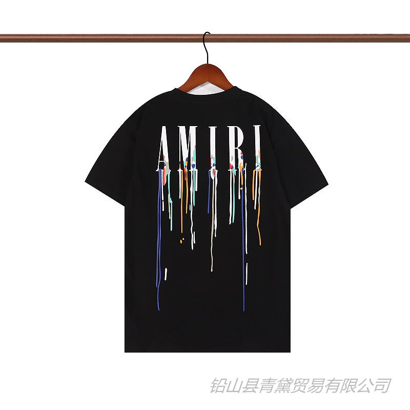 Letter Amiri Printed Short-Sleeved Cotton T-Shirt For Men And Women, Versatile Hip-Hop Loose T-Shirt, Summer Harajuku Style For Men And Women - Image 1