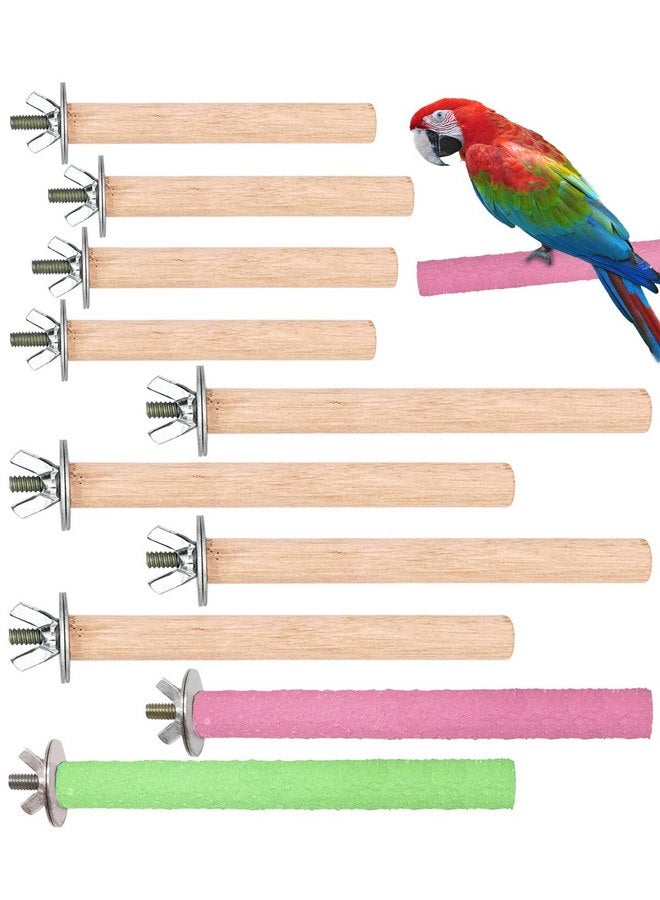 ايوالي مجموعة ألعاب 10 قطع من حامل الطيور، حامل ببغاء من الخشب الطبيعي، فرع ألعاب ببغاء، عصا تمرين، إكسسوارات قفص الطيور للطيور البادجي والطيور المحبة والعصافير، ألعاب الطيور الصغيرة - Image 1