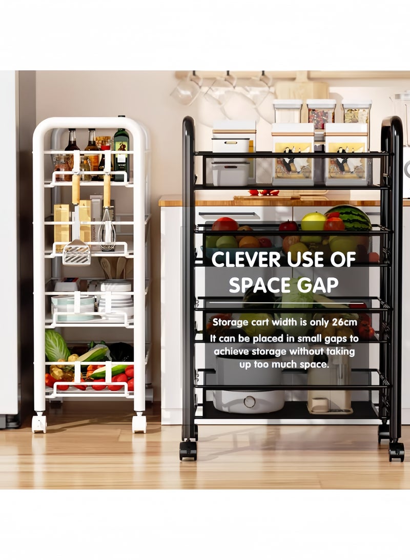 جيجيرو عربة دوارة سلكية شبكية من 4 طبقات، عربة أدوات تنظيم تخزين المطبخ، عربة تخزين فنية معدنية بالكامل مع عجلات و4 خطافات جانبية باللون الأسود - Image 4