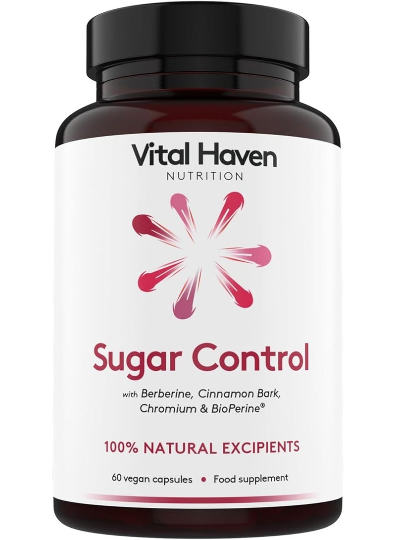 Vital Haven Sugar Control Supplement Berberine + Cinnamon + Chromium – UK Made Blood Sugar Support Capsules for Glucose Metabolism, Energy, Carb Balance, Weight Management & Insulin Support - Image 1