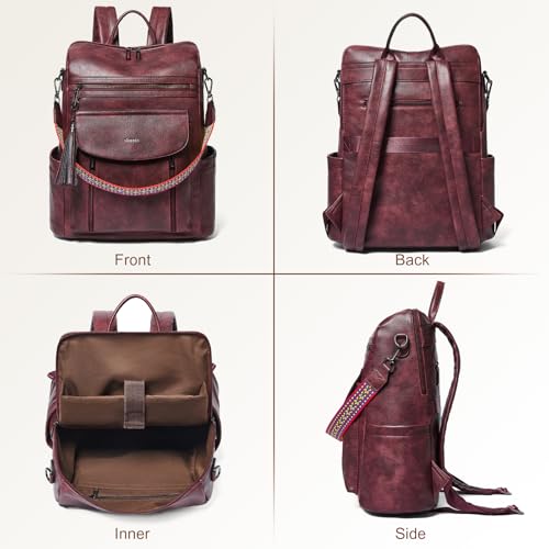 Shrrie Laptop Backpack for Women 15.6 inch,Travel Leather Backpack Purse Nurse Teacher Carry on Backpack Computer Bag,Professional Water-Resistant College Business Work Casual Daypack,Two-tone Maroon - Image 4