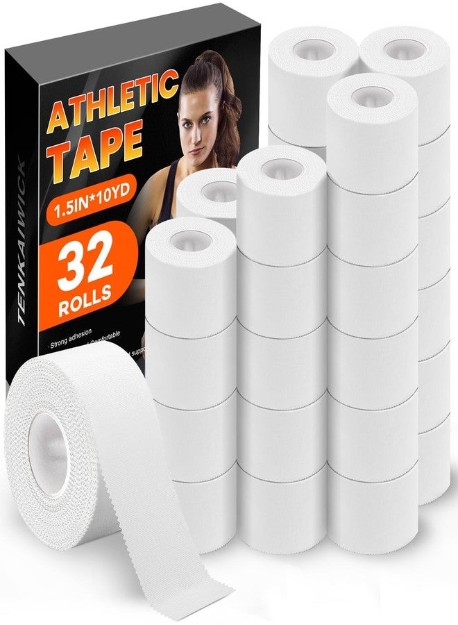TENKAIWICK 32 Pack Athletic Tape, White Sports Tape for Wrist Ankle Protection, Sports Tape Athletic No Sticky Residue, Easy to Tear Gymnastics Tape for Soccer, Football, Training Supplies (1.5" x 320 Yards) - Image 1