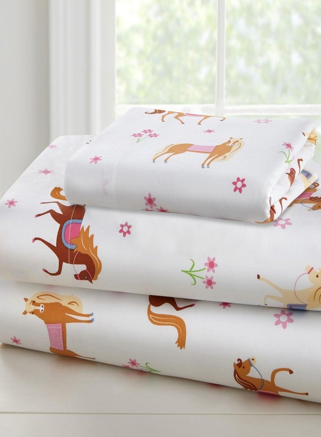Wildkin Twin Sheet Set - Soft Microfiber, Fitted & Top Sheet, Pillowcase - Horses - Image 1