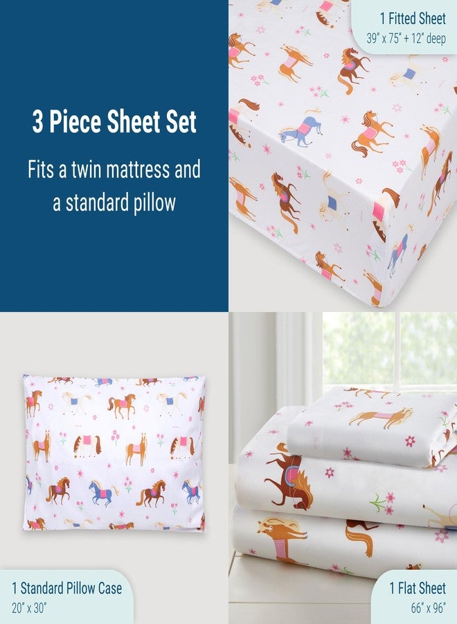 Wildkin Twin Sheet Set - Soft Microfiber, Fitted & Top Sheet, Pillowcase - Horses - Image 4