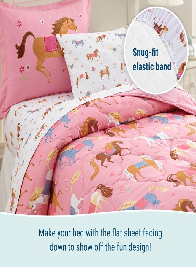 Wildkin Twin Sheet Set - Soft Microfiber, Fitted & Top Sheet, Pillowcase - Horses - Image 5
