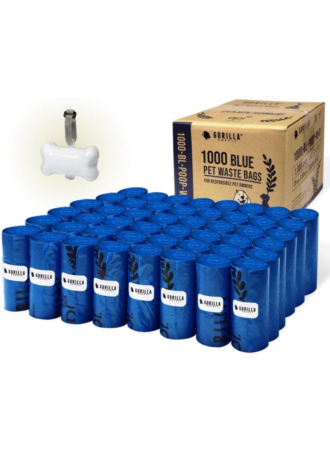 Gorilla Supply - GORILLA SUPPLY 1000 Dog Poop Waste Bags with Dispenser and Leash Tie, 9" x 13", Blue, 1000 Count - Image 1
