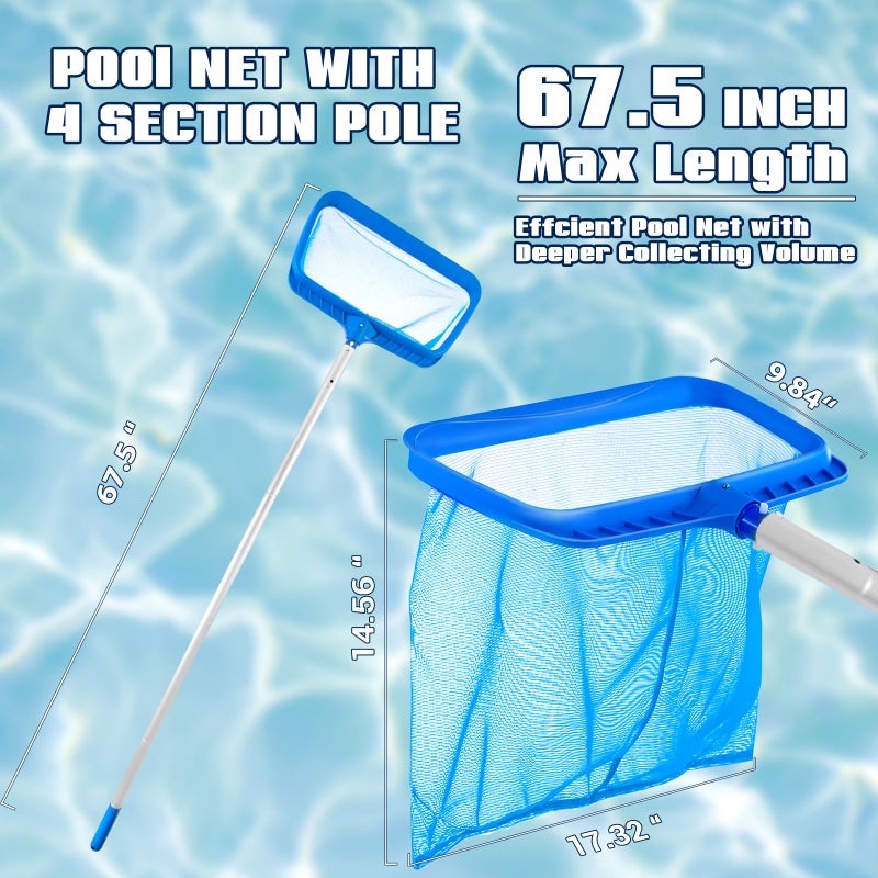 Tavaleu Pool Skimmer - Pool Net with Pole, 4 Section, 26.4"-66.5" Thick Adjustable Telescopic Pole & Fine Mesh Pool Skimmer Net,Larger Capacity Pool Nets for Cleaning, Durable Deep Rake Pool Net Skimmer - Image 2