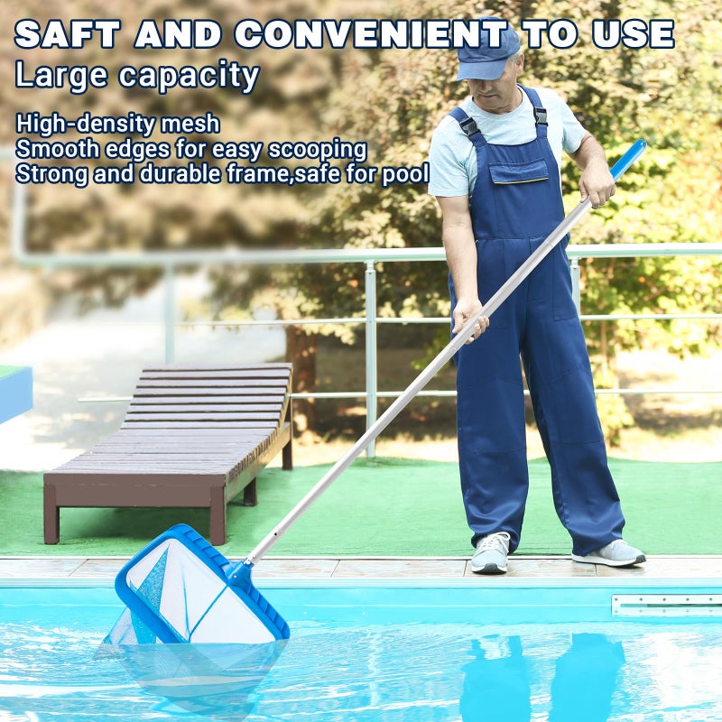 Tavaleu Pool Skimmer - Pool Net with Pole, 4 Section, 26.4"-66.5" Thick Adjustable Telescopic Pole & Fine Mesh Pool Skimmer Net,Larger Capacity Pool Nets for Cleaning, Durable Deep Rake Pool Net Skimmer - Image 5
