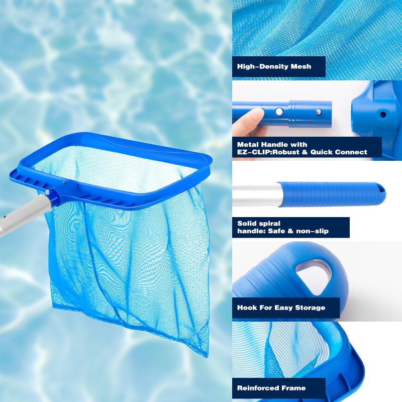 Tavaleu Pool Skimmer - Pool Net with Pole, 4 Section, 26.4"-66.5" Thick Adjustable Telescopic Pole & Fine Mesh Pool Skimmer Net,Larger Capacity Pool Nets for Cleaning, Durable Deep Rake Pool Net Skimmer - Image 4