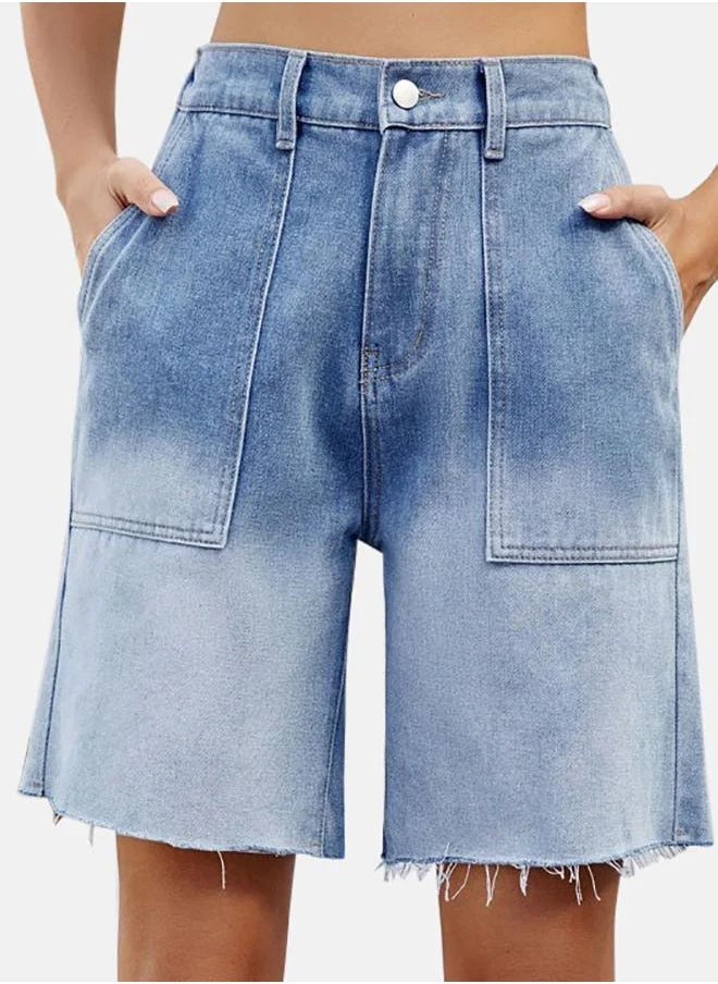 YUNIQEE Blue Solid Denim Shorts