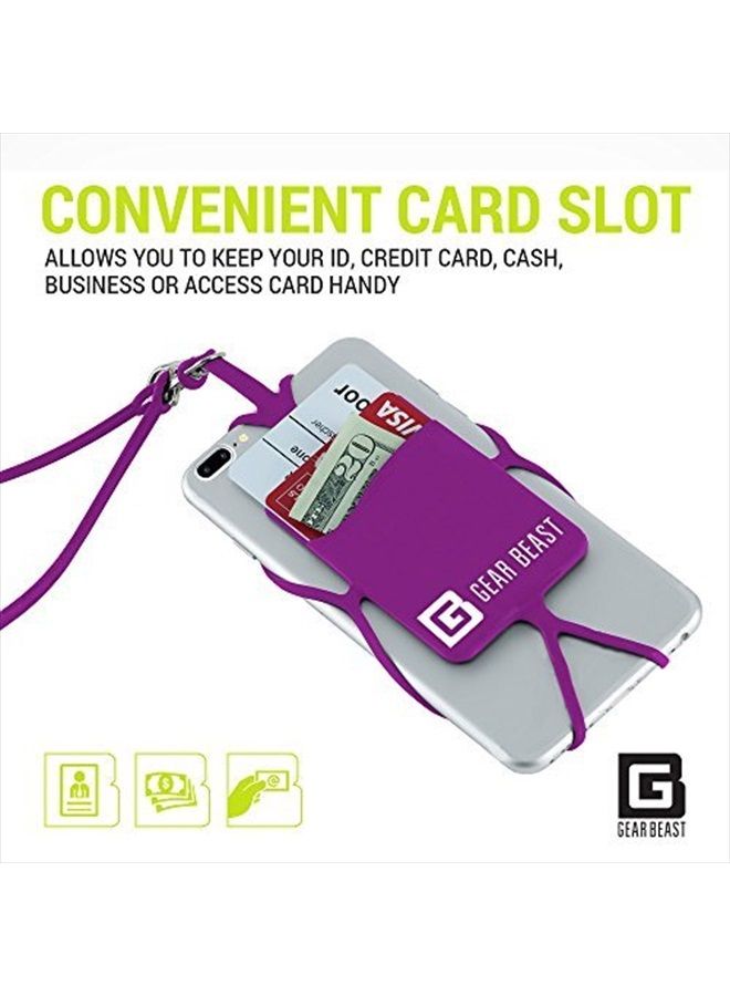 Gear Beast Cell Phone Lanyard - Universal Neck Phone Holder w/Card Pocket and Silicone Neck Strap - Compatible with Most Smartphones, Purple - Image 3