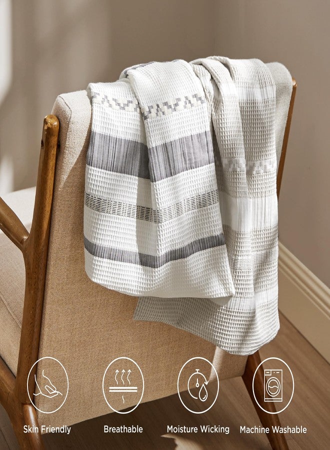 Bedsure Waffle Queen Comforter Set - Linen Soft Cotton Bedding Set for All Seasons, Stripe Fluffy Bed Set 3 Pieces with 1 Waffle Weave Comforter Queen Size and 2 Pillow Shams - Image 5