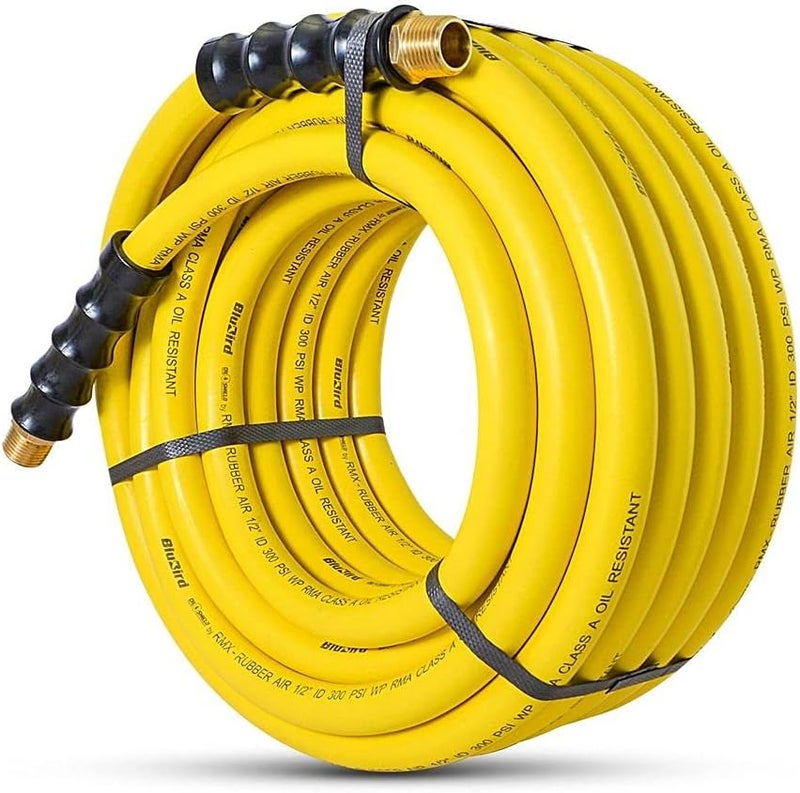BluBird OIL SHIELD OS12100 12 x 100 Class A Rubber Air Hose 50F to 200F 1200PSI Burst Pressure Grease and Oil Resistant Retards Firesparks Brass Fittings 4 Fingergrip Bend Restrictor - Image 3