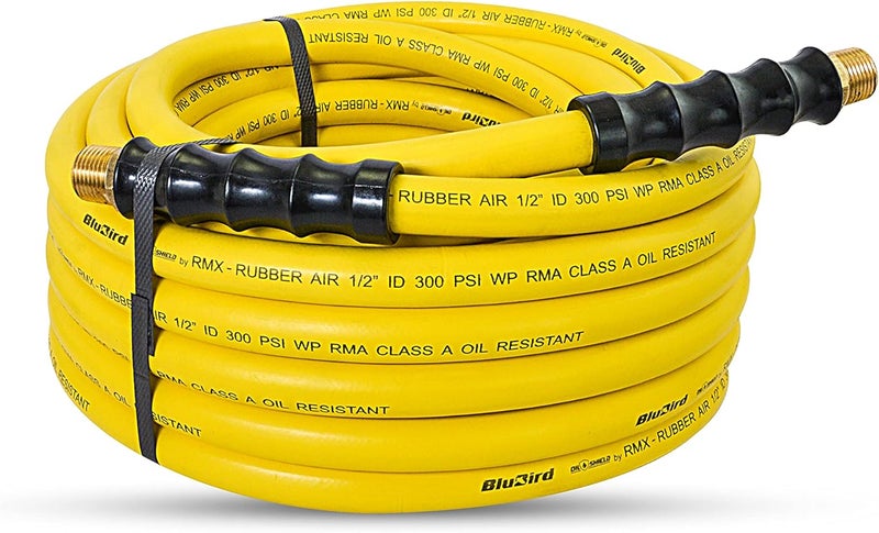 BluBird OIL SHIELD OS12100 12 x 100 Class A Rubber Air Hose 50F to 200F 1200PSI Burst Pressure Grease and Oil Resistant Retards Firesparks Brass Fittings 4 Fingergrip Bend Restrictor - Image 2