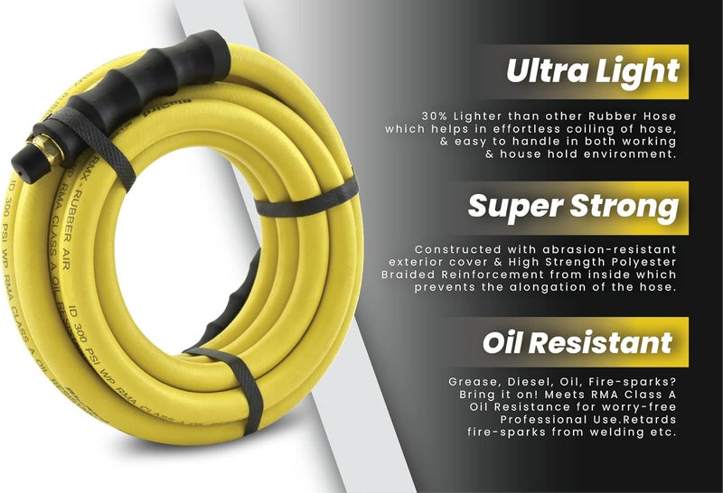 BluBird OIL SHIELD OS12100 12 x 100 Class A Rubber Air Hose 50F to 200F 1200PSI Burst Pressure Grease and Oil Resistant Retards Firesparks Brass Fittings 4 Fingergrip Bend Restrictor - Image 4