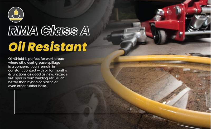 BluBird OIL SHIELD OS12100 12 x 100 Class A Rubber Air Hose 50F to 200F 1200PSI Burst Pressure Grease and Oil Resistant Retards Firesparks Brass Fittings 4 Fingergrip Bend Restrictor - Image 5