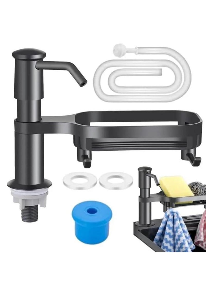 Excefore Sink Soap Dispenser for Kitchen, Lengthen ABS Pump Head, Free Rotation Dish Saponin Pump Head, Countertop Cleaner Pump with Storage Rack for Kitchen, Gray - Image 1