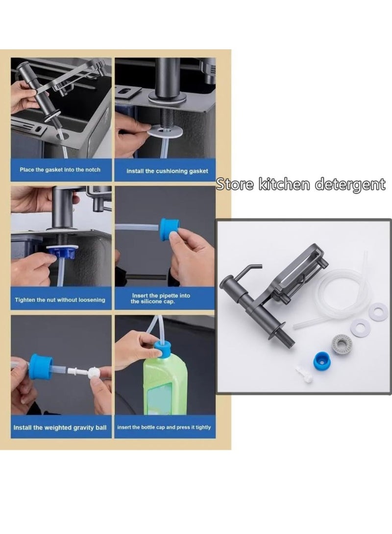 Excefore Sink Soap Dispenser for Kitchen, Lengthen ABS Pump Head, Free Rotation Dish Saponin Pump Head, Countertop Cleaner Pump with Storage Rack for Kitchen, Gray - Image 2