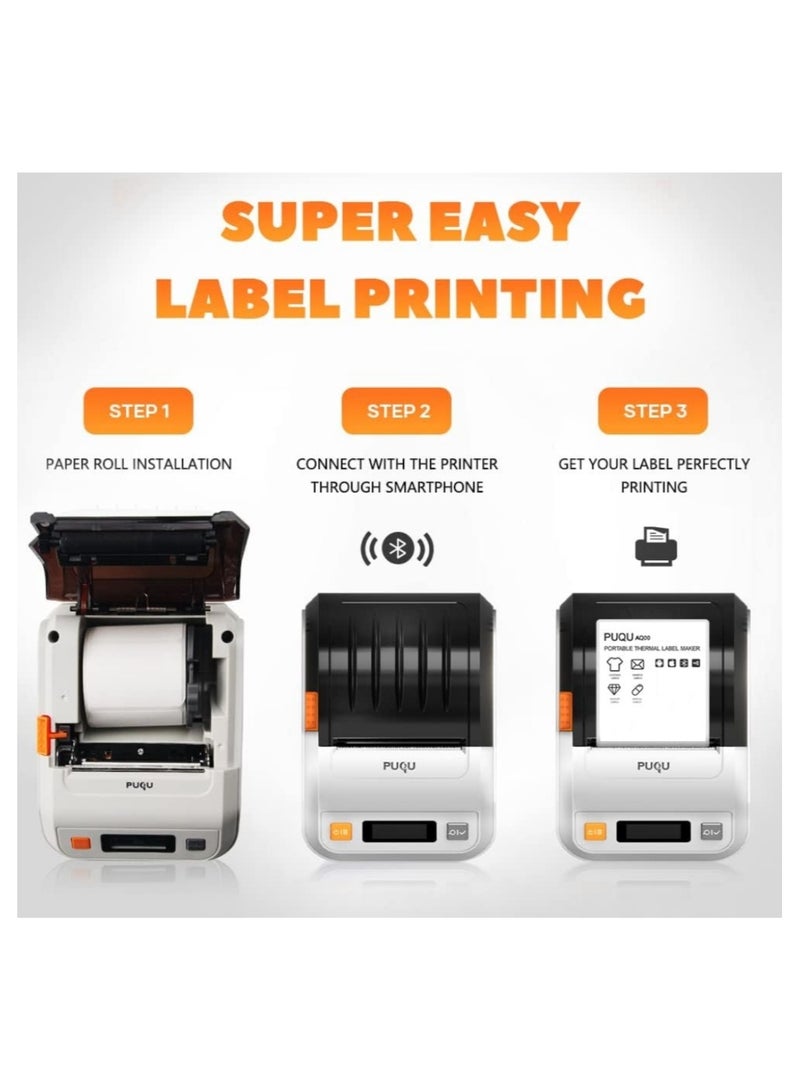 PUQULABEL PUQU Wireless Label Printer, Portable Bluetooth Thermal Label Maker Q00 with Rechargeable Battery, Pocket Size and HD Printing for Android & iOS System Compatible - White